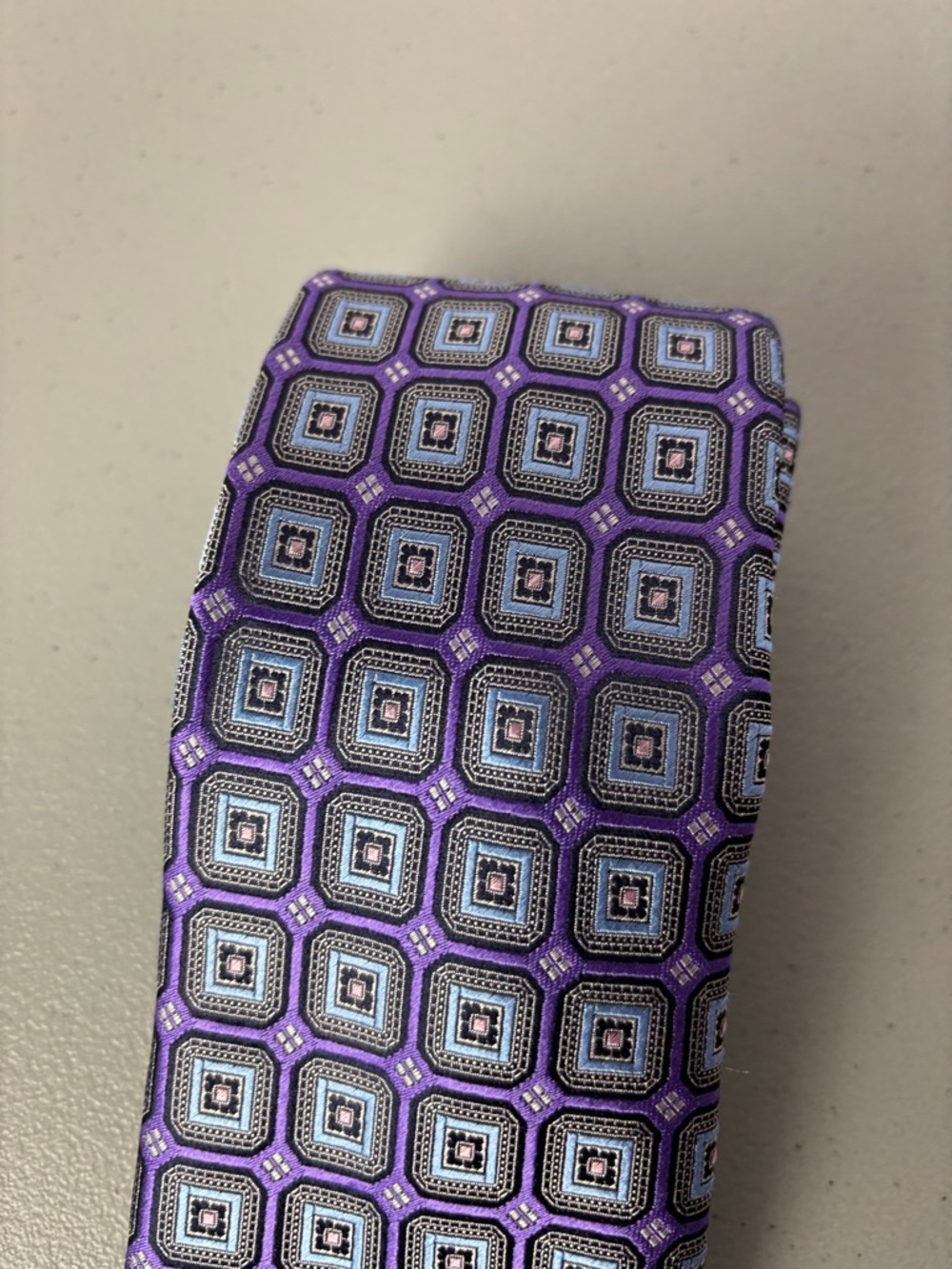 Ermenegildo Zegna Men's Neck Tie Purple Blue Geometric Square 100% Silk Italy - Picture 2 of 7